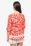 CH Carolina Herrera Red/White Floral Silk/Cotton Blouse Size L
