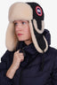 Canada Goose Black/Cream Shearling Winter Side Flap Hat Size XL