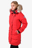 Canada Goose Red Down Long Puffer Jacket with Removable Fur Hood Size S