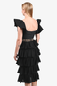 Caroline Constas Black/Gold Embroidered Tiered Ruffle Midi Dress Size 4
