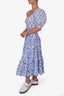 Caroline Constas Blue/White Patterned Cotton Maxi Dress Size S