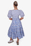 Caroline Constas Blue/White Patterned Cotton Maxi Dress Size S
