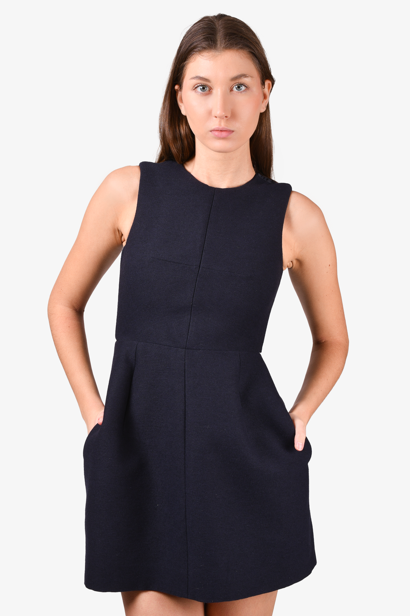Carven Navy Wool Blend Sleeveless A Line Dress Size 36 Mine Yours
