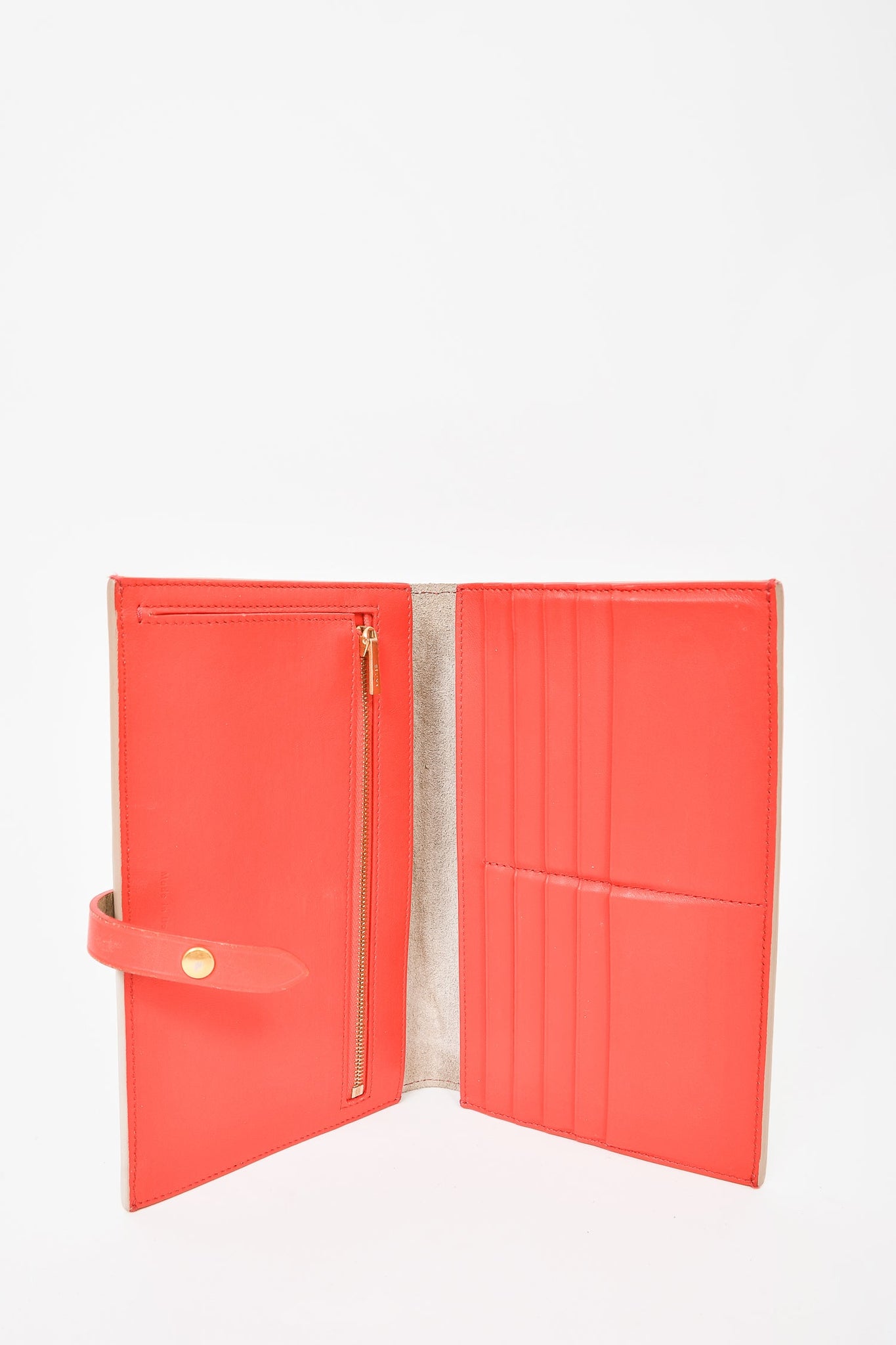 Celine Beige/Coral Leather Large Strap Wallet