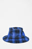 Celine Blue Check Wool Blend Logo Bucket Hat sz S
