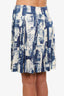 Celine Blue/White Printed Pleated Mini Skirt Size 44