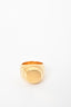 Celine Gold Toned Brass Round Signet Ring Size 54