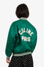 Celine Green/White Logo Patch Varsity Bomber Jacket Size 36
