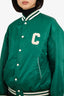 Celine Green/White Logo Patch Varsity Bomber Jacket Size 36