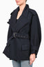 Celine Navy Wool Oversized Lapel Belted Short Coat Size 38
