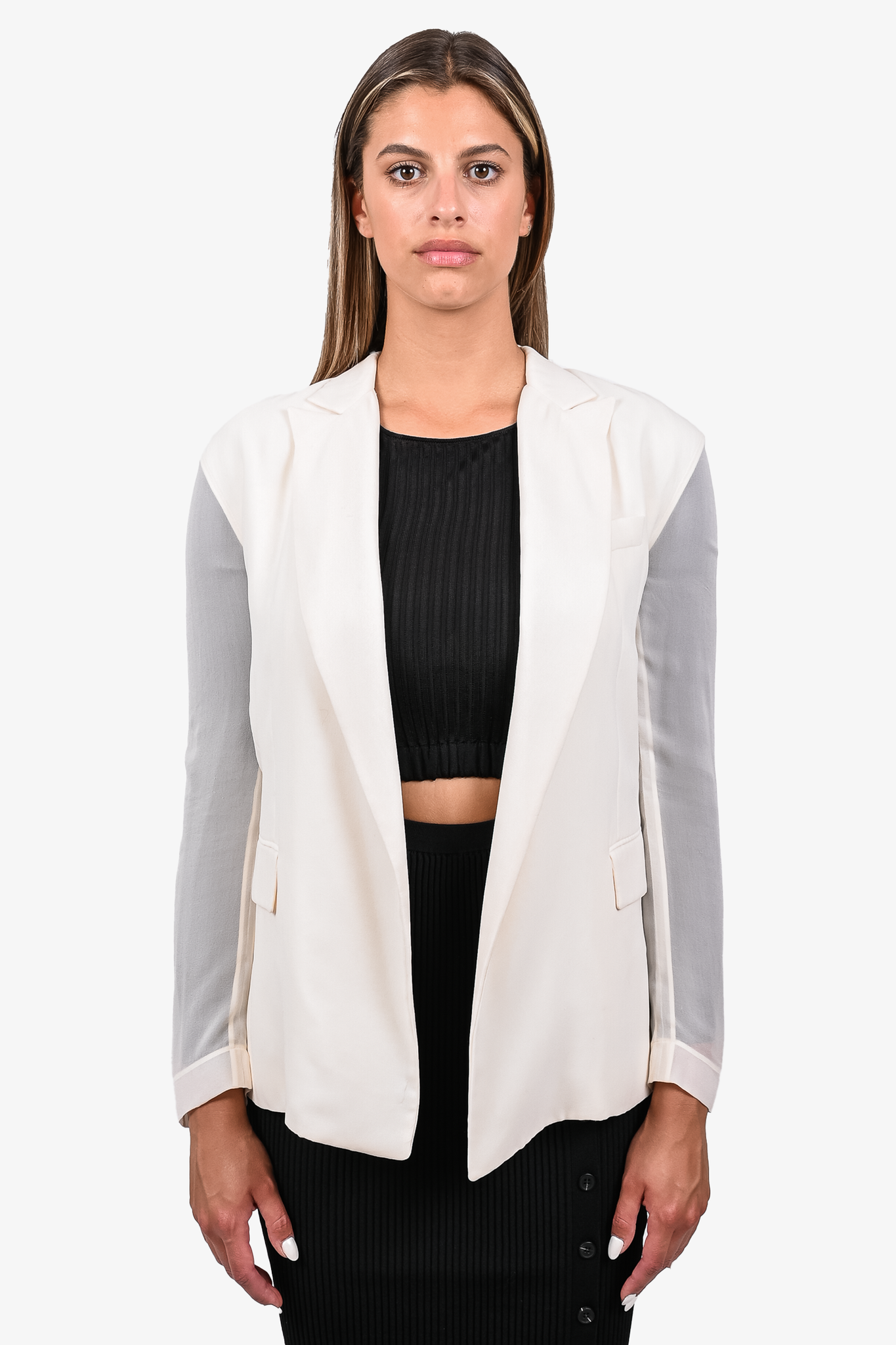 Celine Vintage White Mesh Sleeve Blazer sz 36 – Mine & Yours