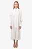 Celine White Cotton Poplin Button-Up Shirt Midi Dress with Pleated Hem Size 40
