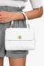 Pre-loved Chanel™ 1991-94 White Quilted Lambskin Top Handle Bag w/ Quilted Gold CC