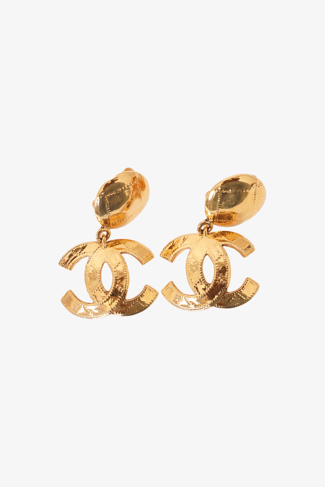 Pre-owned 1994 Cc Cross Clip-on Earrings In Gold