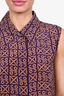 Pre-loved Chanel™ 2000 Purple/Brown Printed Silk Button Up Sleeveless Top Size 40