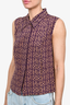 Pre-loved Chanel™ 2000 Purple/Brown Printed Silk Button Up Sleeveless Top Size 40