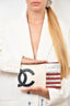 Pre-loved Chanel™ 2002 Cream/Navy/Red Fabric/Leather CC Pouch On Chain