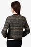 Pre-loved Chanel™ 2005 Green/Brown Metallic Thread Blazer with Rabbit Fur Trim Size 42
