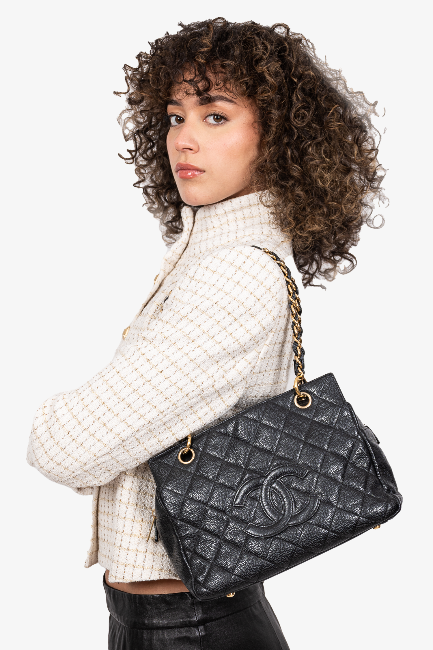 Chanel 2006 08 Black Caviar Leather Petite Timeless Shopping Tote