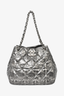 Chanel 2009-10 Silver Nylon Quilted CC Shoulder Bag