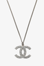 Chanel 2011 Silver Tone Crystal Studded CC Logo Necklace