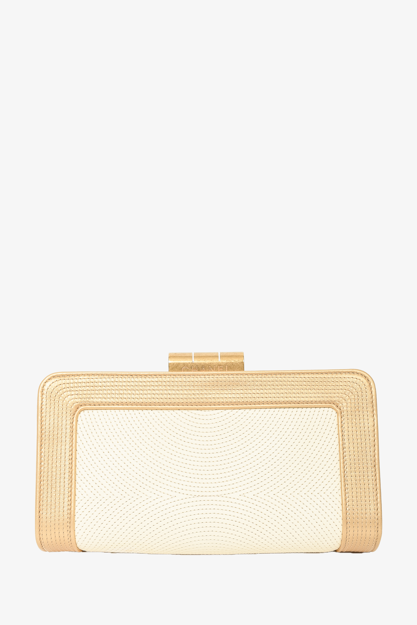 Chanel 2012 13 Cream Gold Leather Stitch Clutch Mine Yours