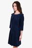 Pre-loved Chanel™ 2013 Navy Cotton Quarter Sleeve Pleated Dress Size 40