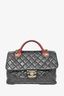Chanel 2014 Black/Red Quilted Calfskin Medium Castle Rock Top Handle Bag With Chain