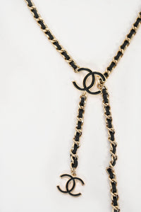 Chanel 2014 Gold Tone/Black Leather Chain Link CC Belt