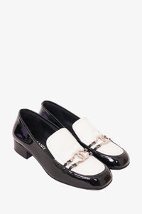 Chanel 2016 Black/White Patent Interlocking CC Logo Loafers Size 38.5