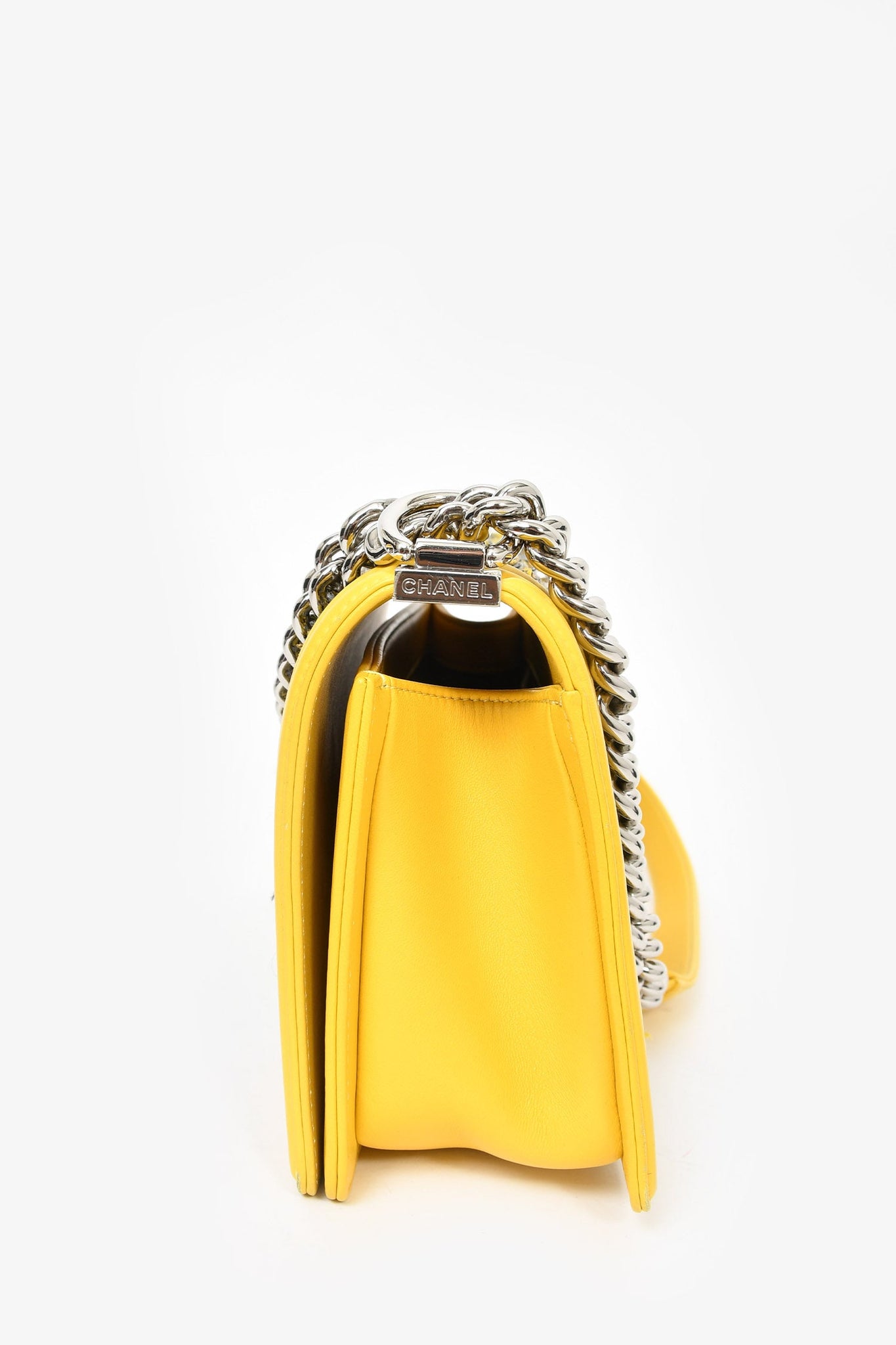 Chanel 2017 Yellow Leather/Chevron Tweed Medium Boy Shoulder Bag