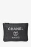 Pre-loved Chanel™ 2019 Black Tweed Woven Raffia Logo Clutch