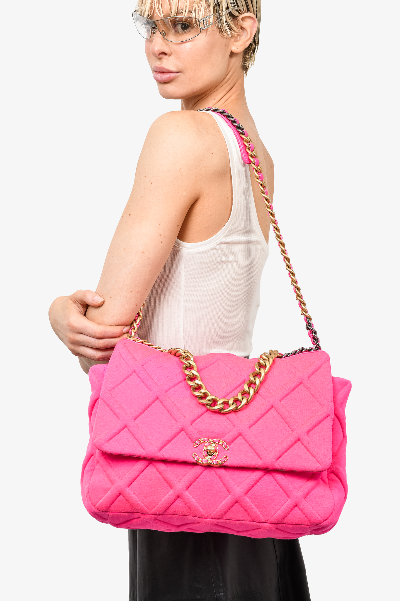 Chanel 2019 Neon Pink Quilted Jersey Maxi 19 Chain Bag – Mine & Yours