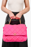 Chanel 2019 Neon Pink Quilted Jersey Maxi 19 Chain Bag