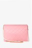 Pre-loved Chanel™ 2019 Pink Lambskin Quilted Flap Bag with Pearl Chain