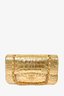 Chanel 2019 Runway Gold Leather Calfskin Croc Embossed Medium Flap Shoulder Bag