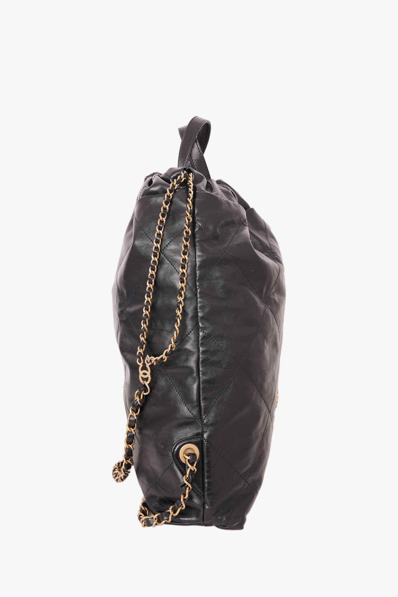 Chanel 2022 Black Shiny Calfskin 22 Backpack