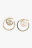 Chanel 2022 Gold Tone Crystal CC Hoop Earrings