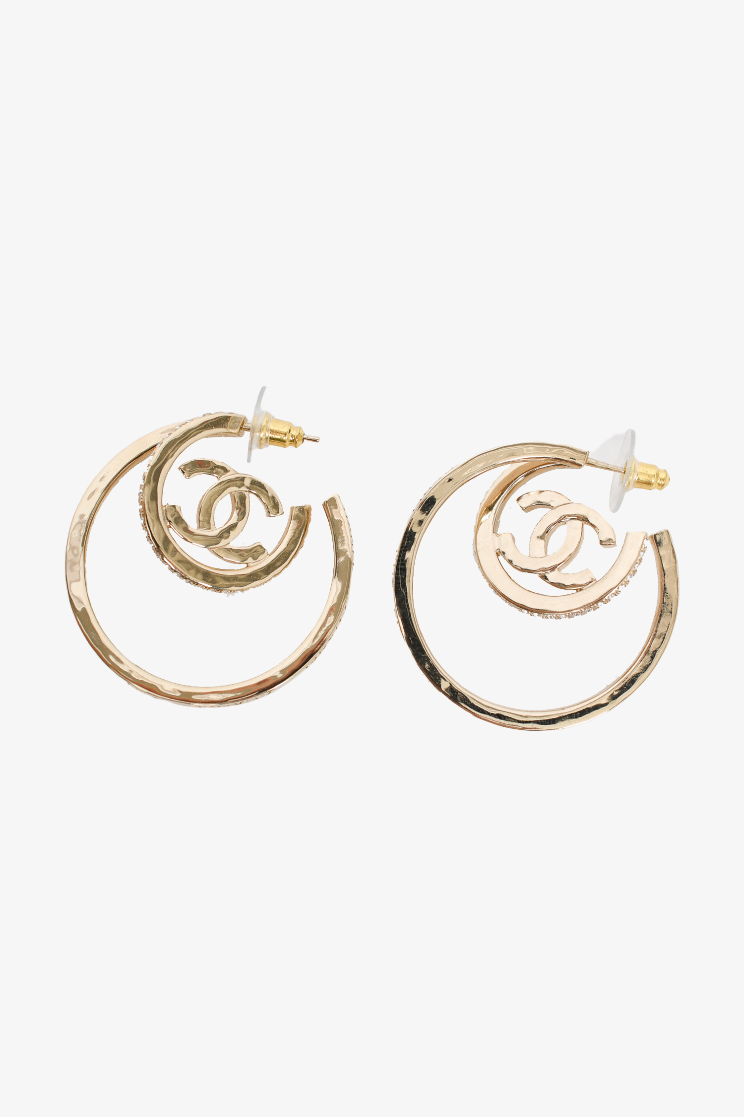 Chanel CC Hoop Clip On Earrings Textured Large Gold in Metal with