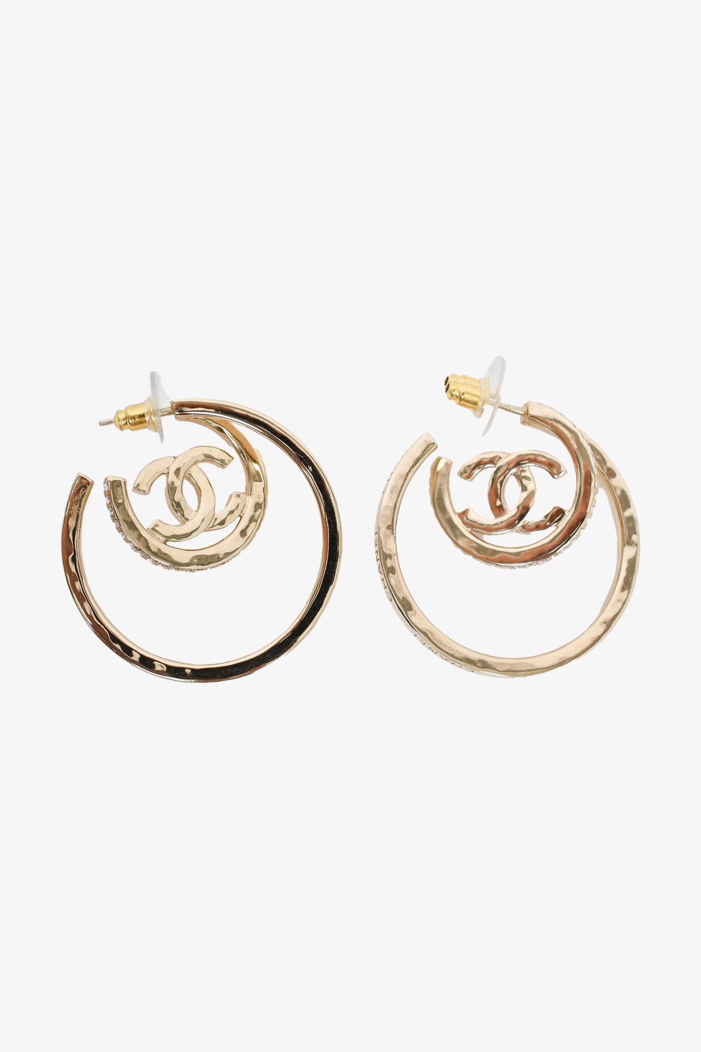 NEW Chanel Gold & Crystal LOGO CC Stud Hoop Earrings ABA159 B10006  NM021