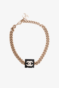 Chanel 2022 Gold Toned Black/White Lacquered CC Chained Choker