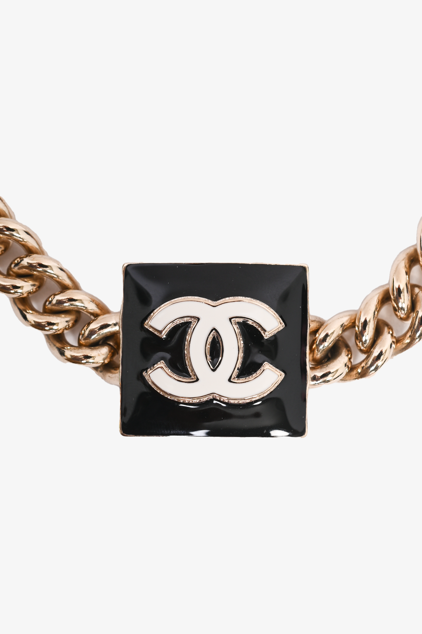 Chanel 2022 Gold Toned Black/White Lacquered CC Chained Choker