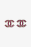 Chanel 2022 Silver Tone Crystal/Leather CC Earrings