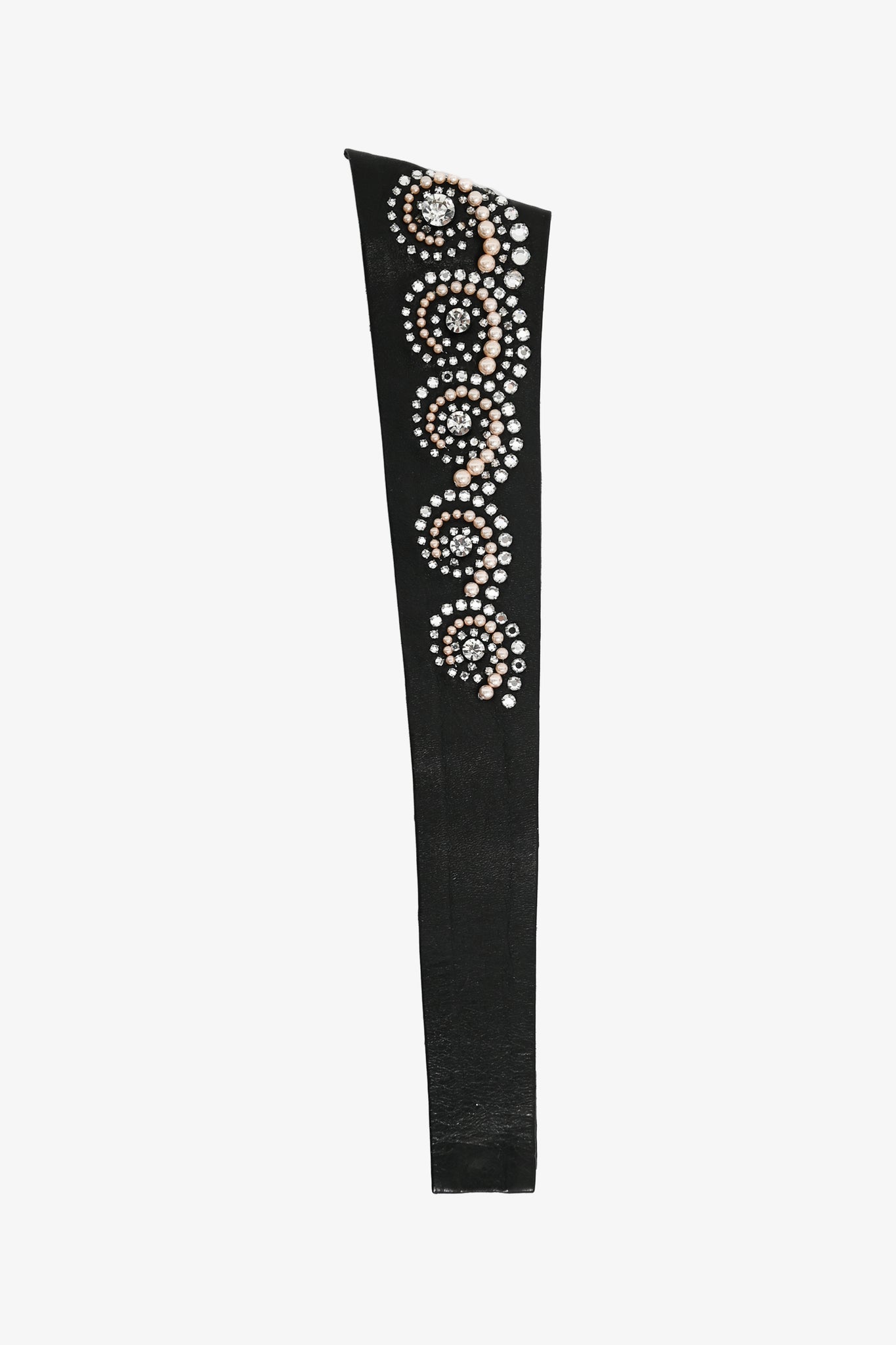 Chanel Autumn 2002 Black Leather Faux Pearl Crystal Embellished Waist Belt Size 36