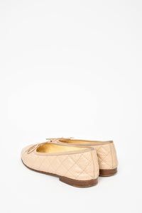Chanel Beige Quilted Calfskin CC Cap Toe Flats Size 35