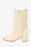 Chanel Beige Suede Pearl-Embellished Ankle Boots Size 37.5