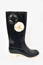 Chanel Black/White Rubber Camellia Rain Boots Size 35