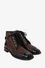 Pre-loved Chanel™ Black/Burgundy Leather/Patent Lace-up Ankle Boots Size 37