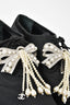 Chanel Black Fabric Lace Up Heels w/ Crystal/Pearl Bow Detail sz 38