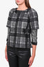 Chanel Black/Grey Silver Tweed Zip-Up Jacket with Metallic Chevron Sleeves Size 38
